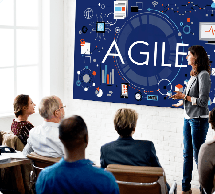 Agile methodology presentation with team collaboration